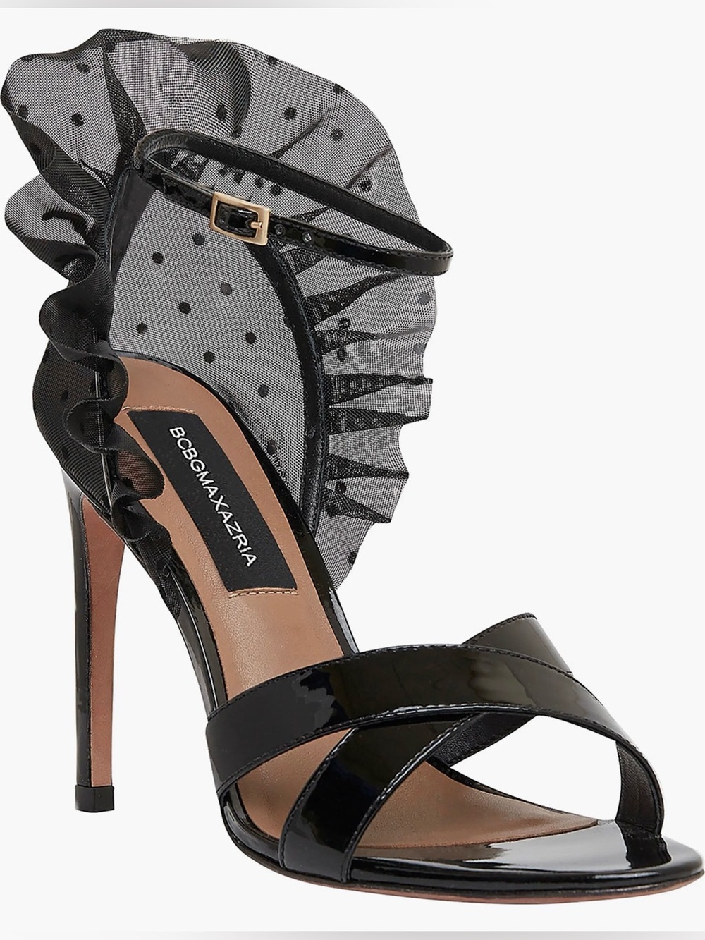 BCBGMAXAZRIA Black Ruffle Tulle High Heel Sandals - NEW